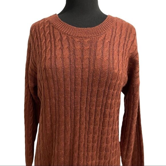 Purple Snow Burnt Orange Lace Up Back Cable Knit Tunic Sweater Sz 2X - Picture 2 of 13